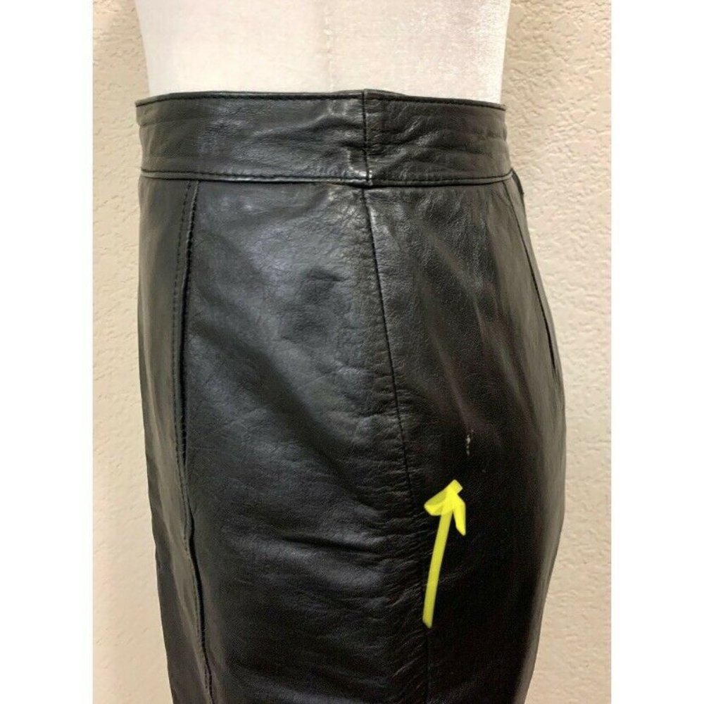 Pelle Cuir Vintage 80s Black Goth Leather Pencil Skirt - Picture 5 of 7